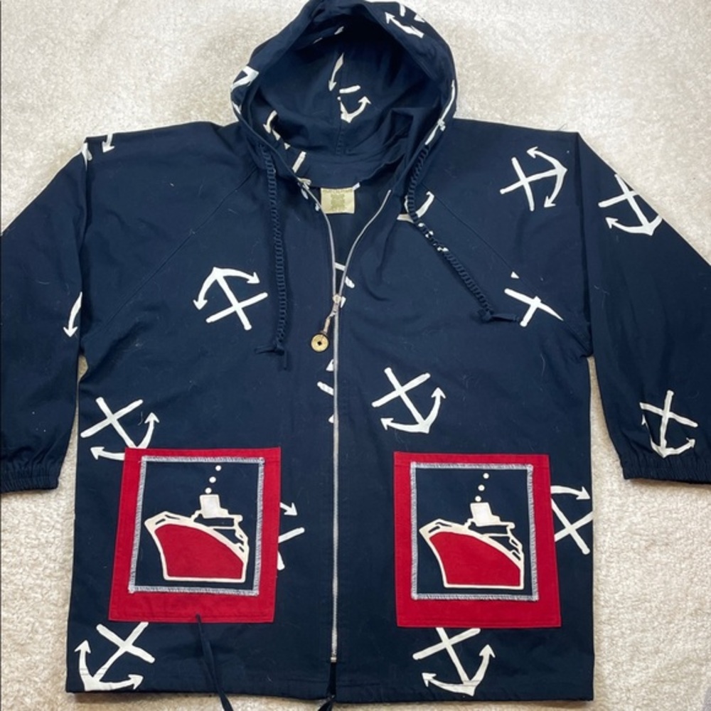 Asian Creations Nautical AnchorJacket Hooded Cotton Coat Oversized Women’s Large